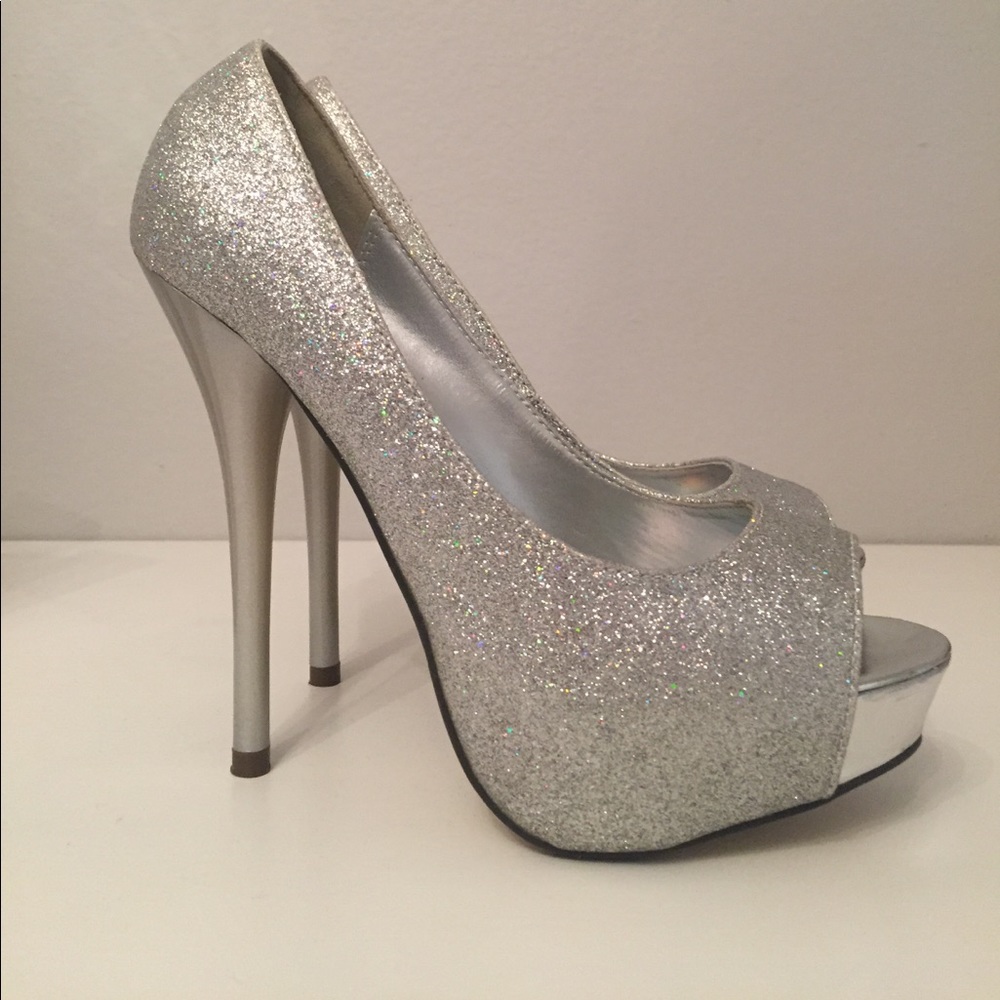 Silver Sparkly Glitter Heels