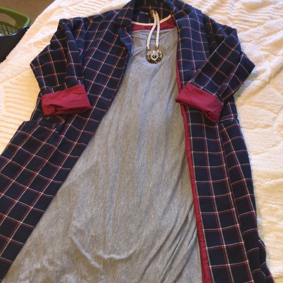 Jackets & Blazers - Plaid Trench Blazer Coat