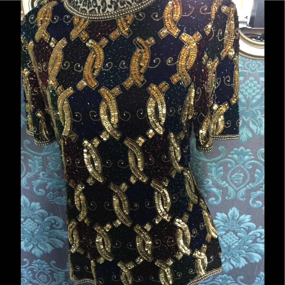 Vintage Laurence Kazar Sequins Beaded Top
