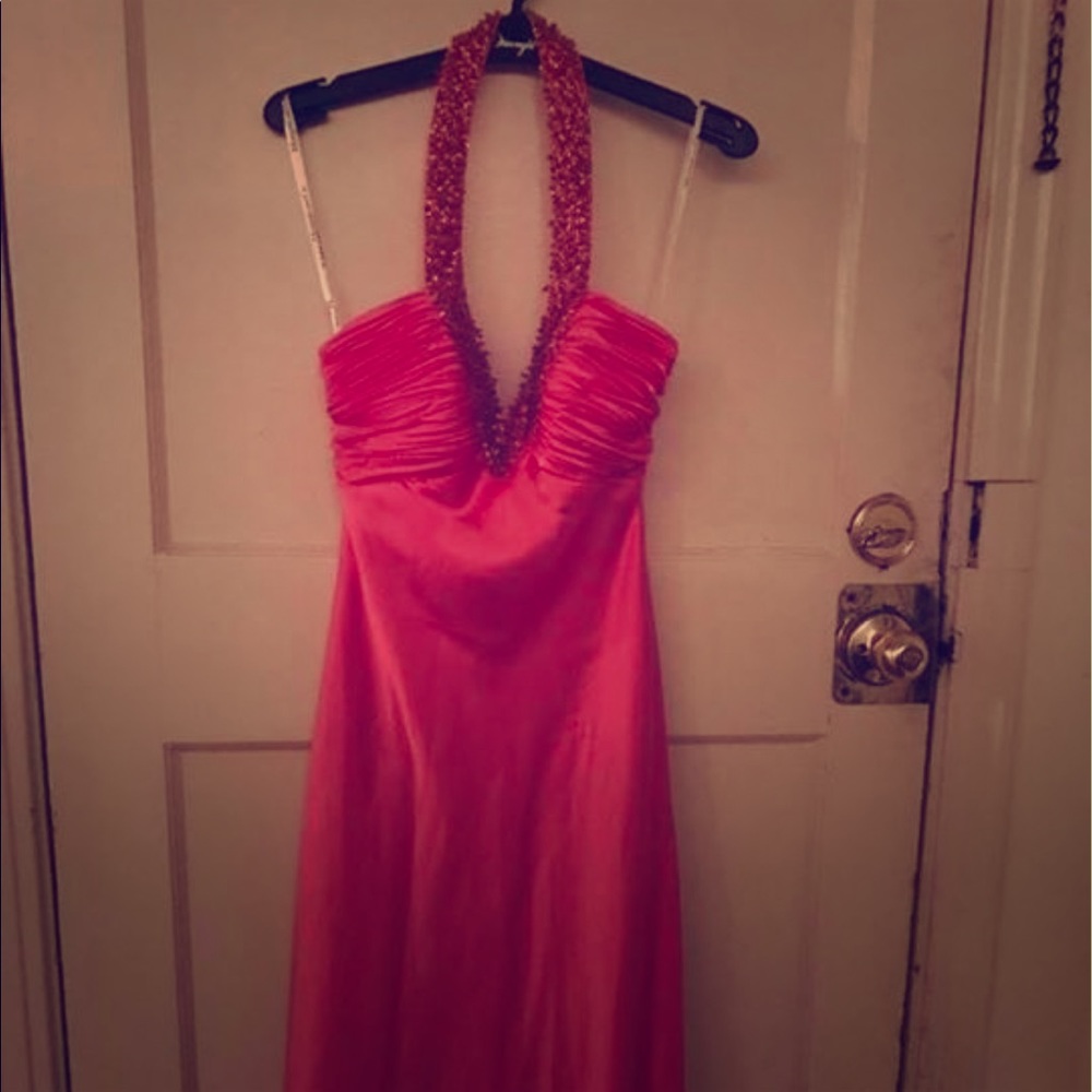 Orange beaded formal dress
