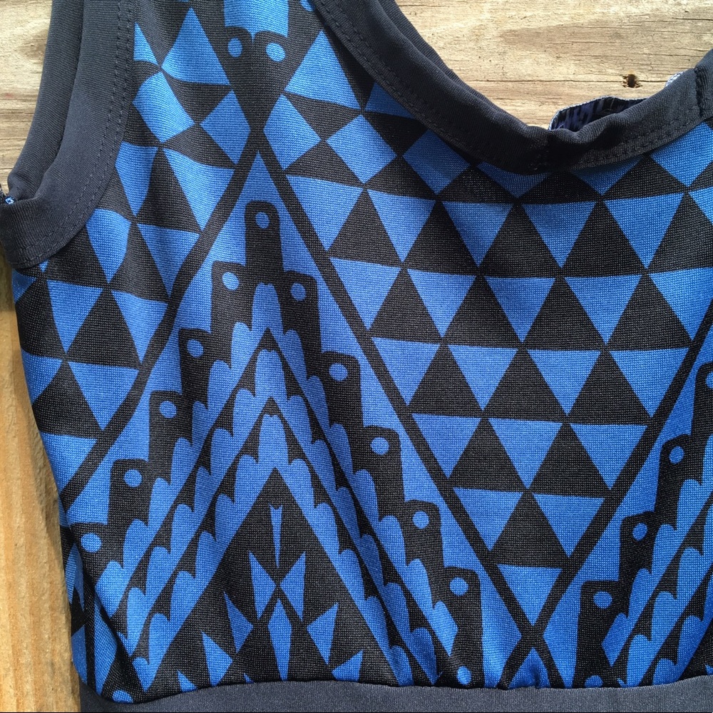 Blue and Black Geometric Skater Dress - Picture 2 of 4