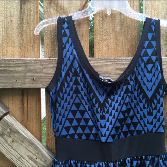Blue and Black Geometric Skater Dress - Picture 4 of 4