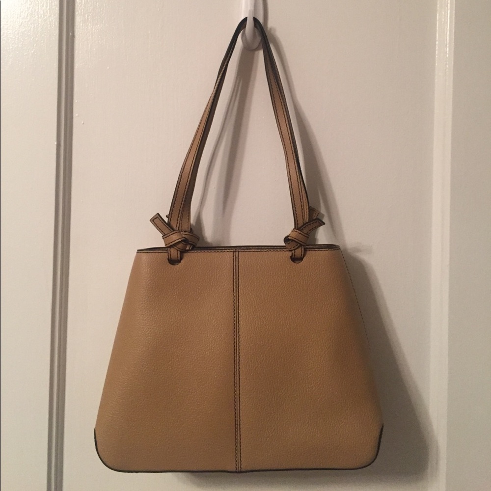 Leather double handle top zip tote
