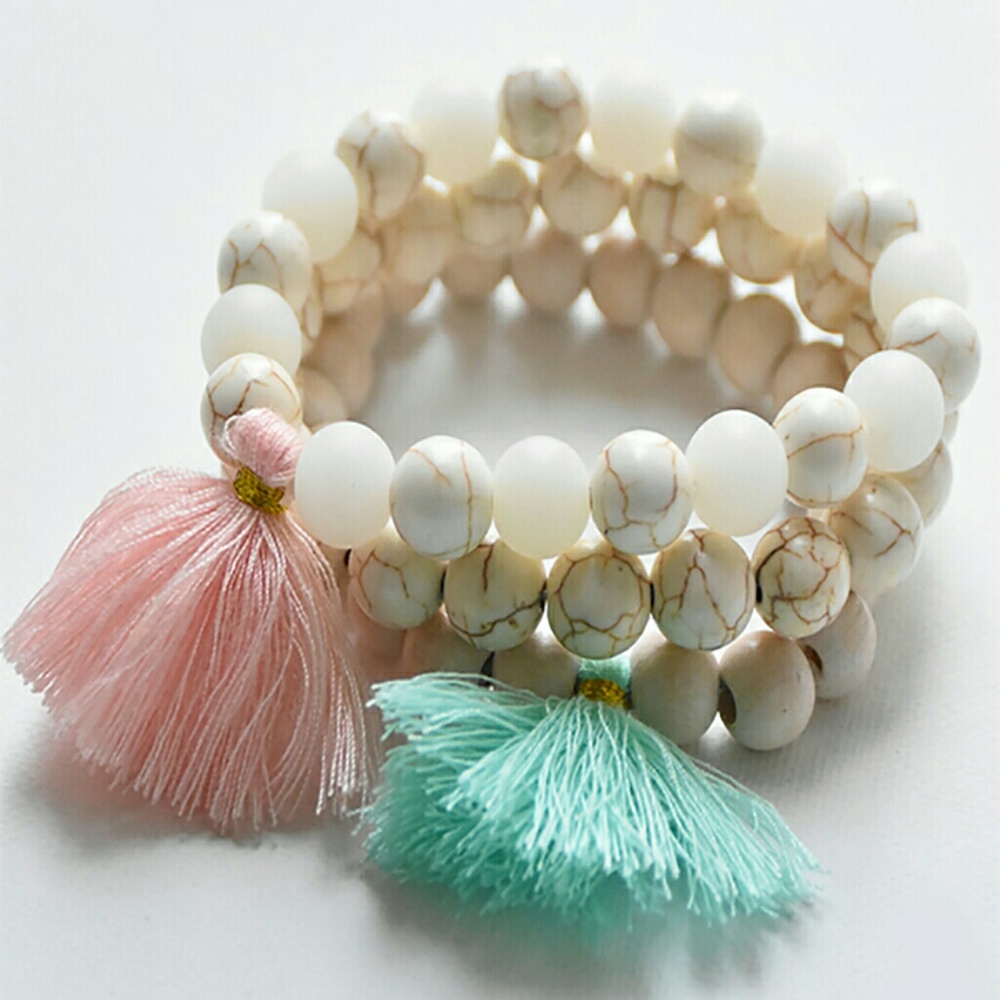 Women's Beaded Tassel Bracelet - Pink