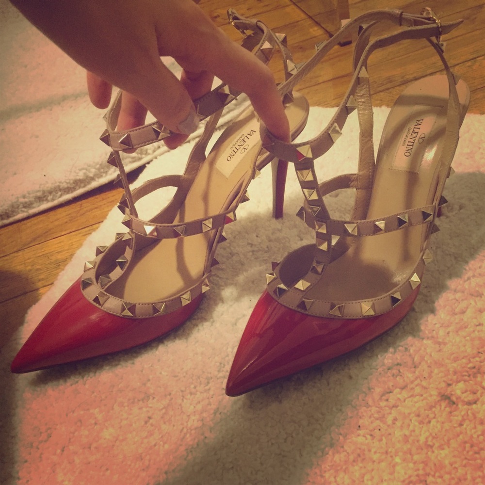 SOLD  Valentino rockstud red patent t-strap
