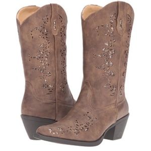 ROPER Women Brown Embroidery Cowboy Boots