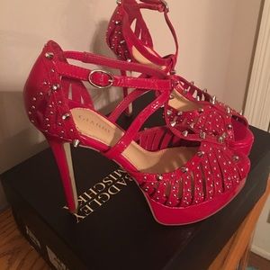 Red Patent Leather Sandals w/Spikes by Gianni; NEW