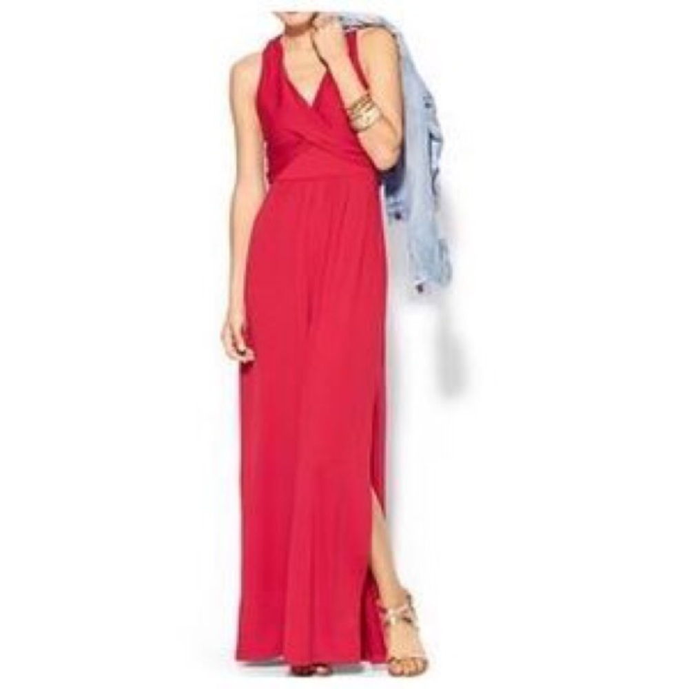 Adorable cross back red maxi dress with slit