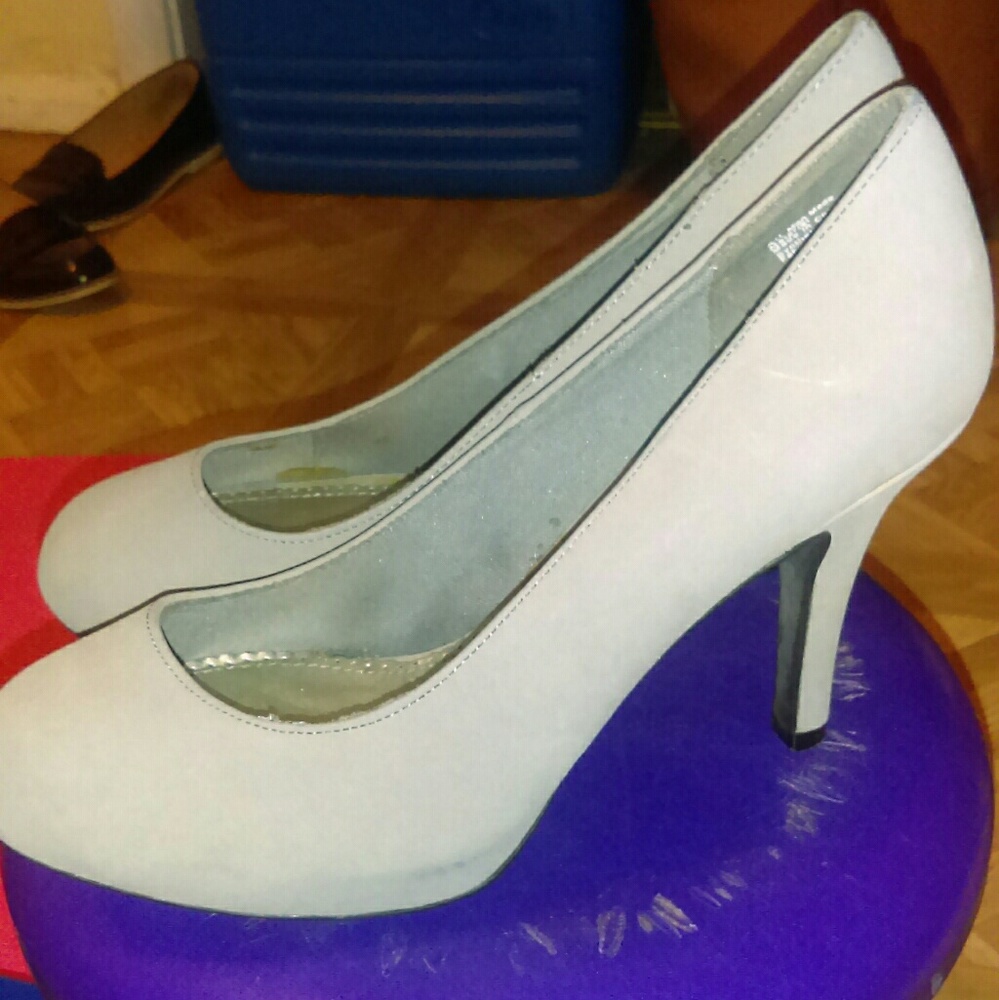 Grey faux suede heels