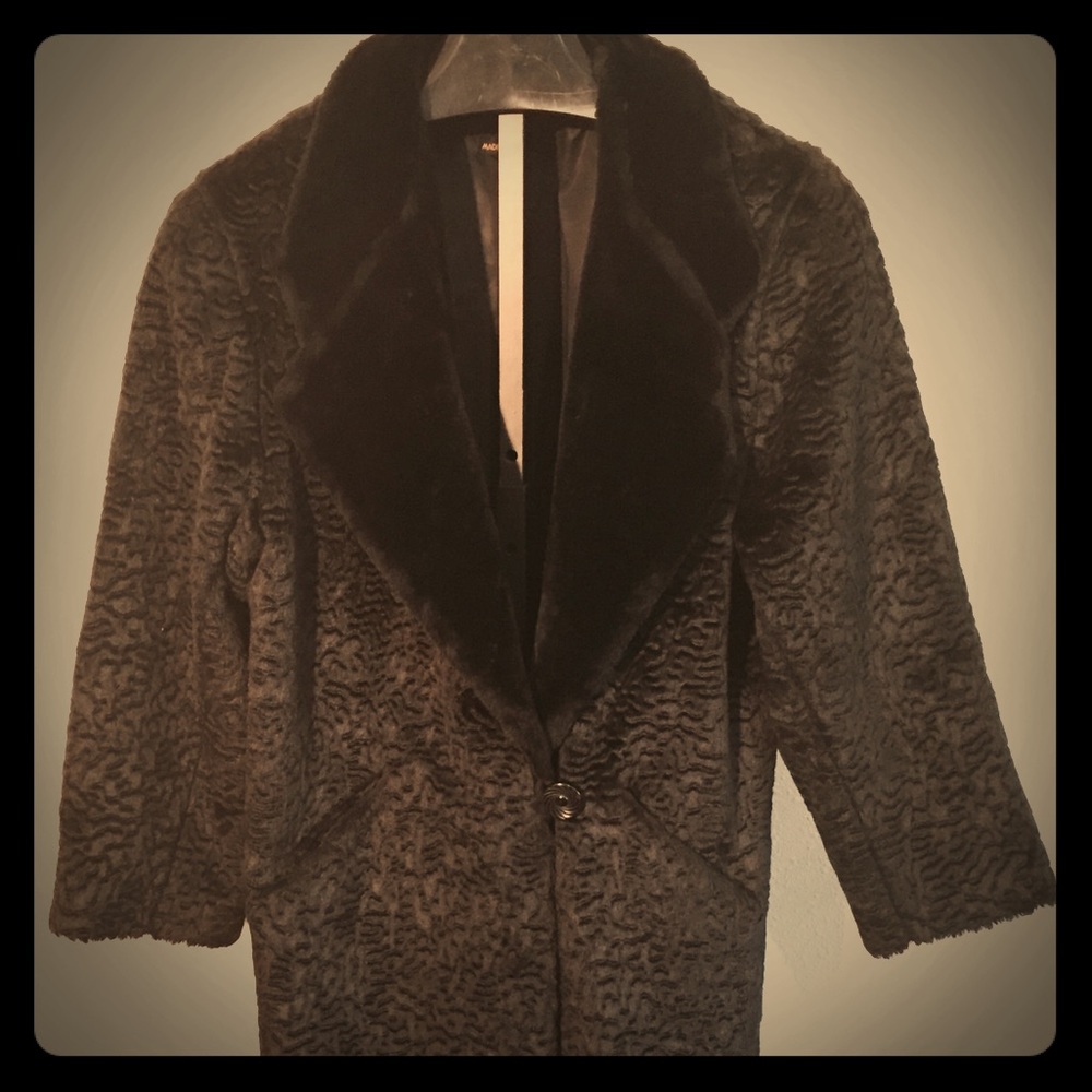 Vintage Style XL Black Fur Rare Trench Coat Jacket