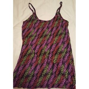 Black, purple, redish/fuschia, green feather tank