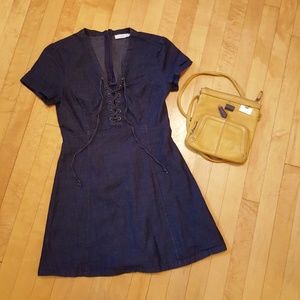 Lush Indigo Lace Up Chambray Dress