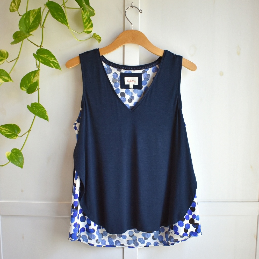 Anthropologie Deletta Blue Watercolor Dot Tank