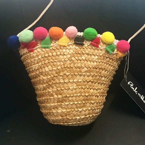 LAST ONEMini Straw Pom Pom Bucket bag - Picture 2 of 4