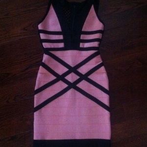 NWOT Coral & Black Woven Back Bandage Dress