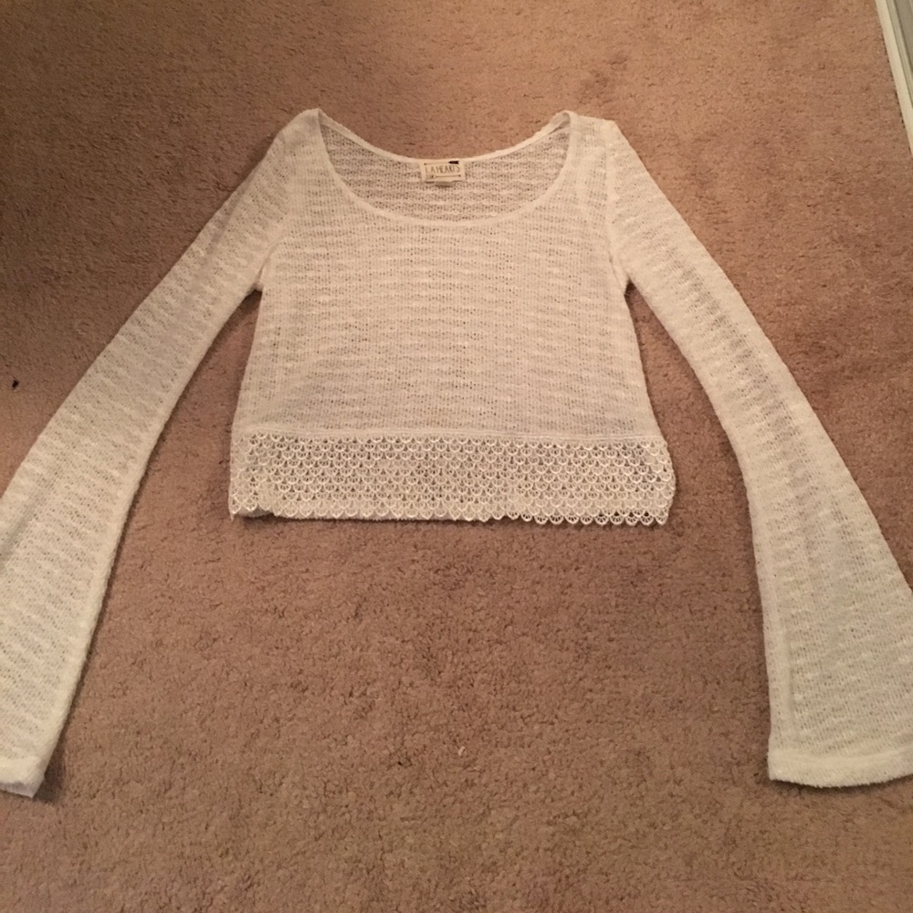 Long-Sleeved Knit Crop Top White