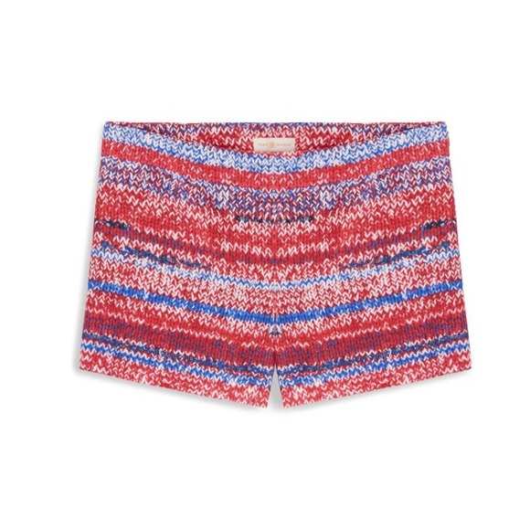 Tory Burch brilliant red mouline silk shorts.