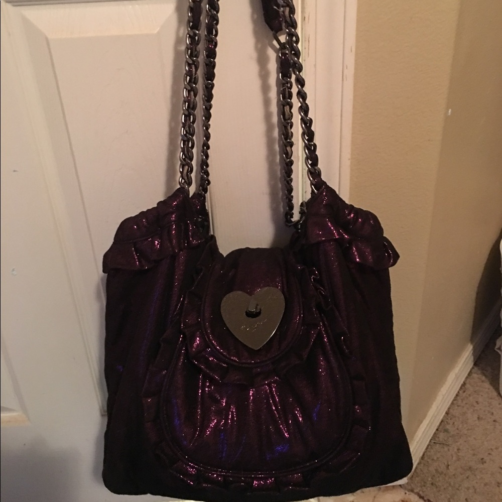 Dark purple metallic fabric Betsy Johnson bag