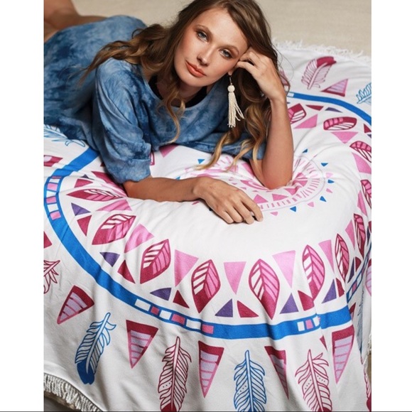 Print Beach Cover Up - PINK FEATHER - Picture 2 of 8