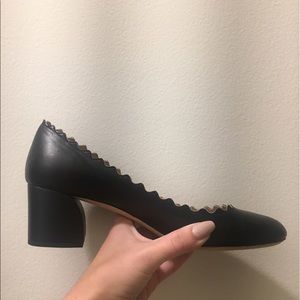Chloe Scalloped Leather Block Heels, Black Size 36