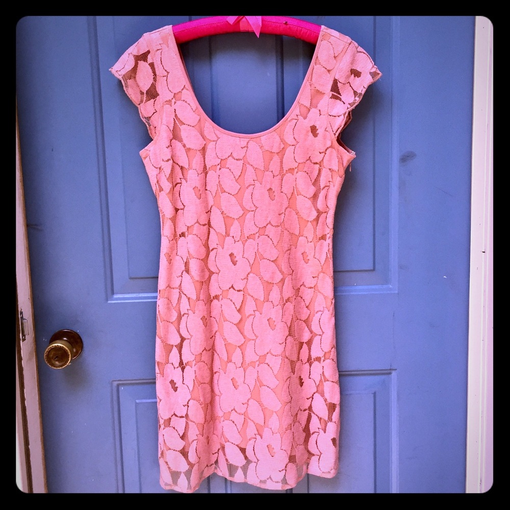 AEO Pink Lace Scoop Neck Dress