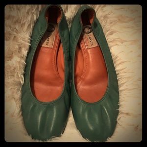 Lanvin Dark Green Leather Flats