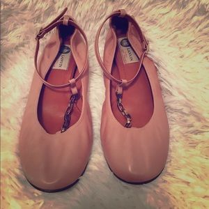 Lanvin Blush nude flats with gold hardware