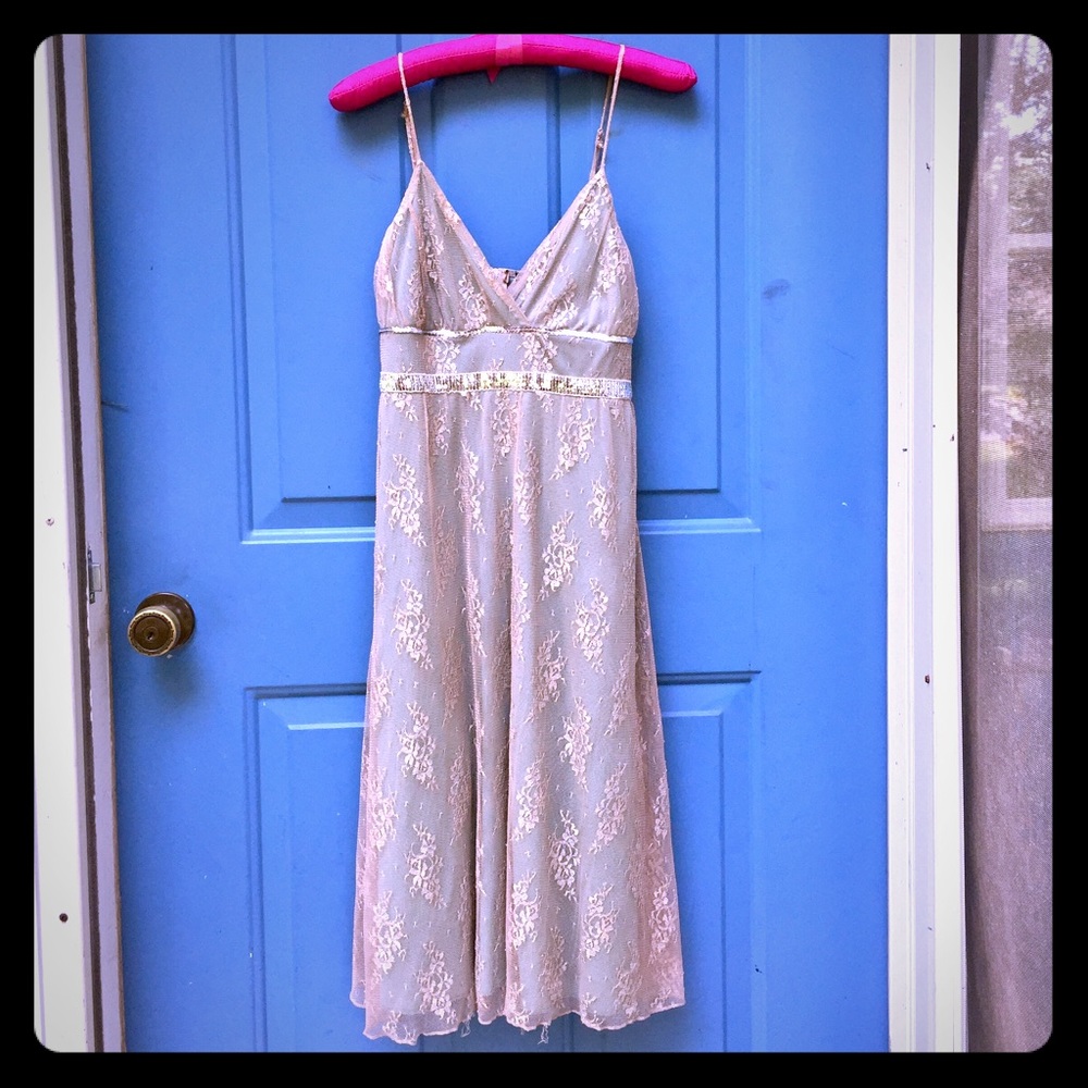 Mint Dress with Champagne Lace Overlay