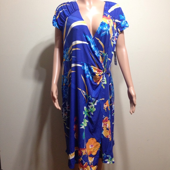 NWT Woman's Alfani Plus Size Dress 2X Blue Floral - Picture 1 of 8