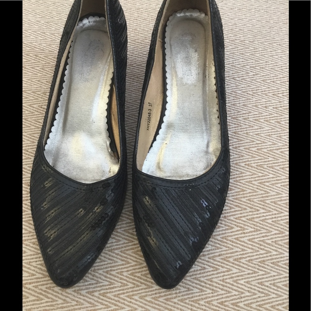 Black sequined kitten heels