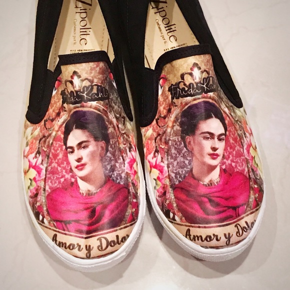 New Frida Kahlo Tennis Shoes Loafers Flats Black - Picture 3 of 3
