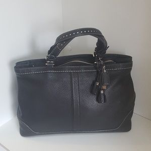 Coach Large Black Leather Hampton Tassel Tote
