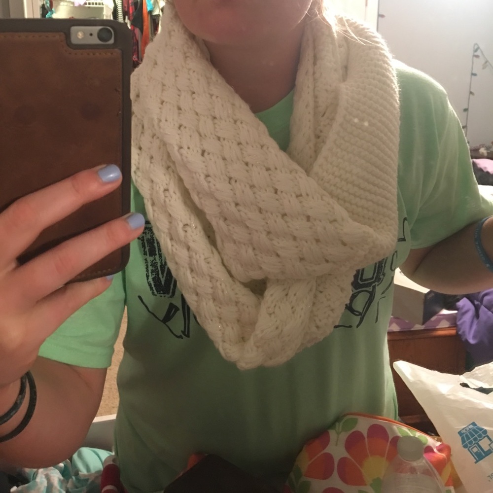Fluffy White Knit Infinity Scarf