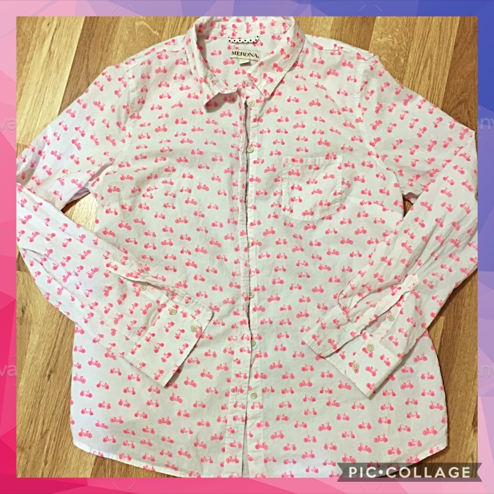 Merona Pink Bicycle Button Down