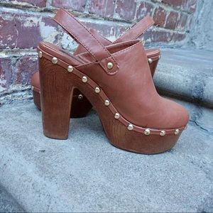 Brown Wooden Clogs with Gold Studs