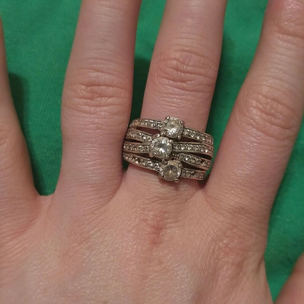 Tri Stone  Sterling Silver CZ Statement Ring
