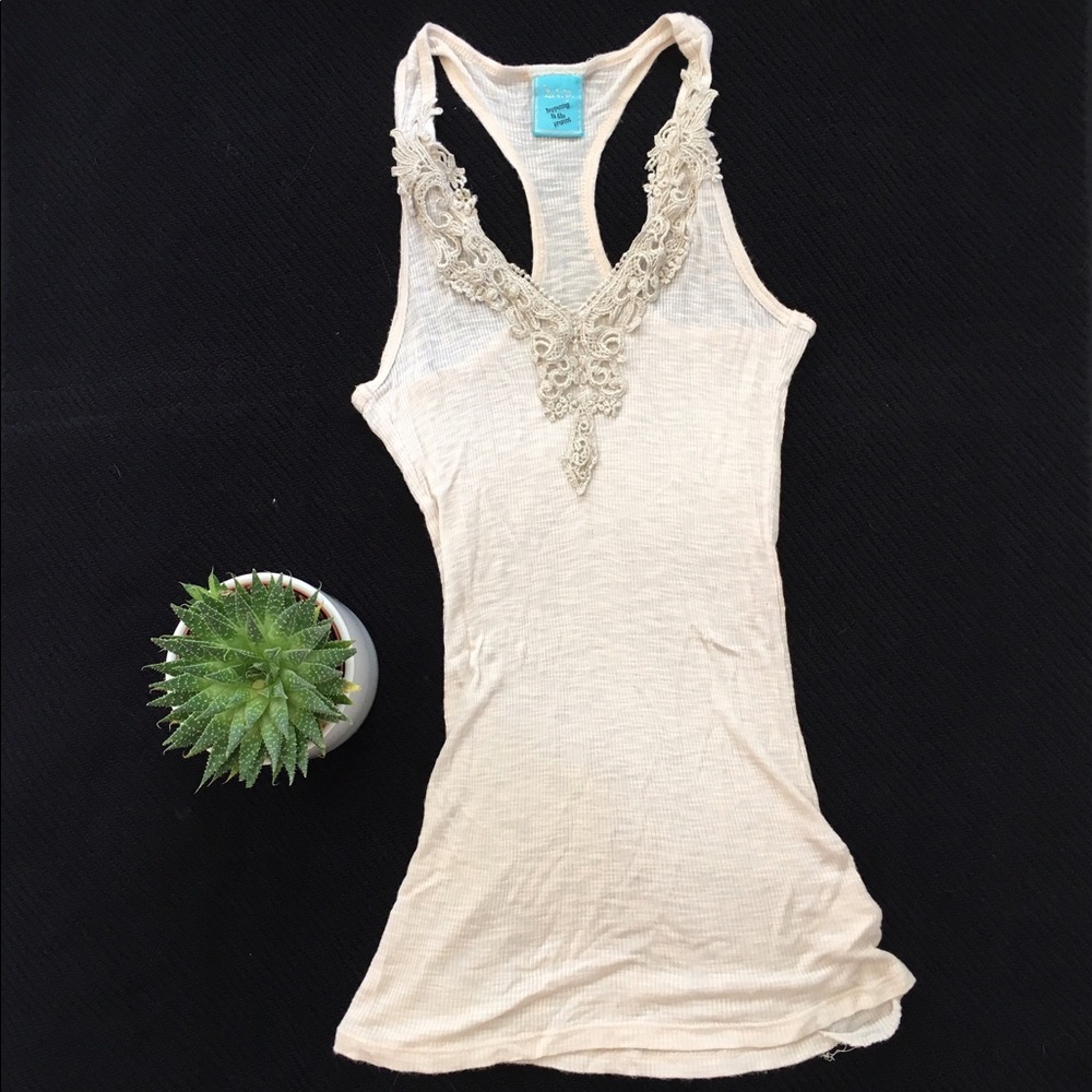Ivory Racerback Crochet Detail Tank - Small