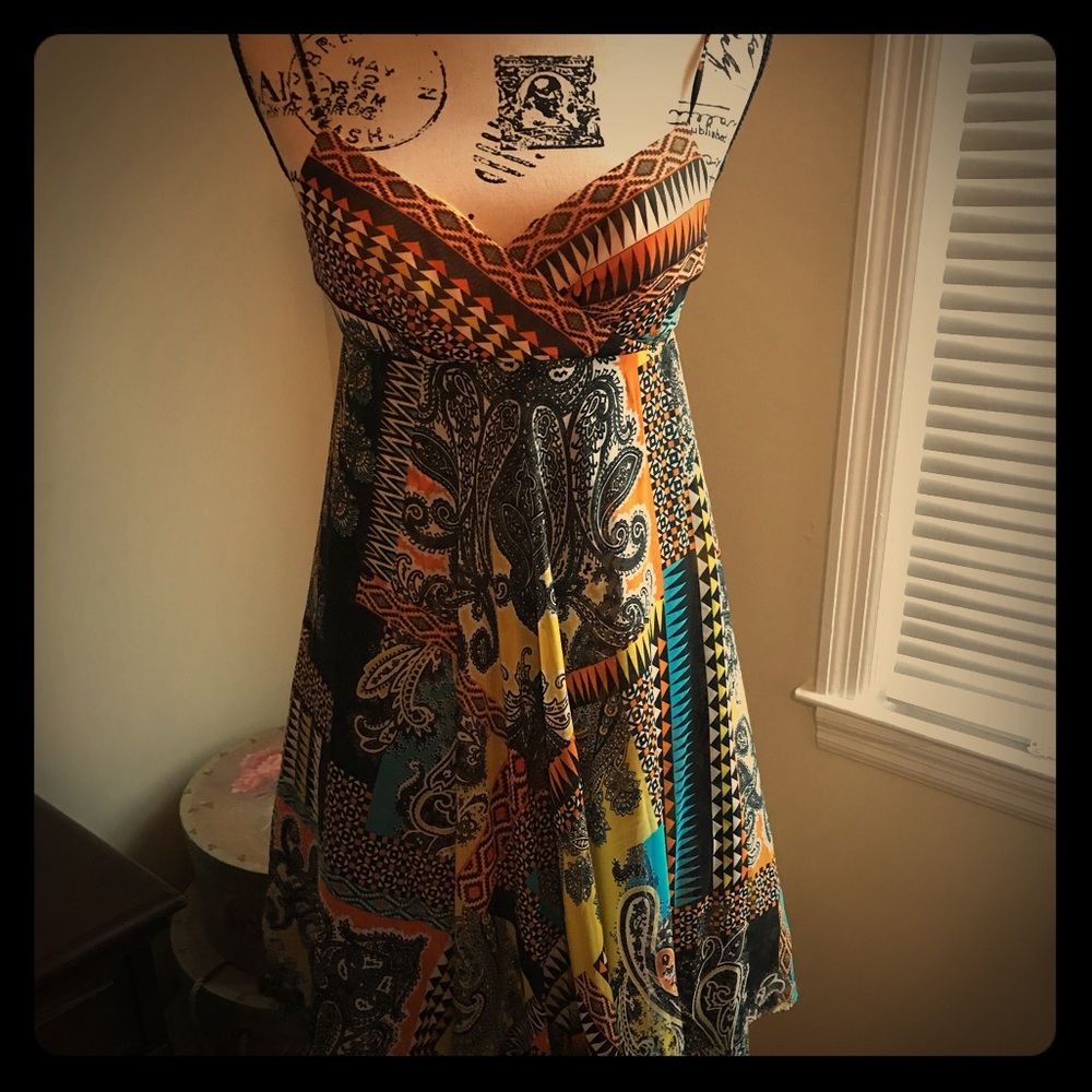 Handkerchief Dress-Multi-Colored-Size S-EUC