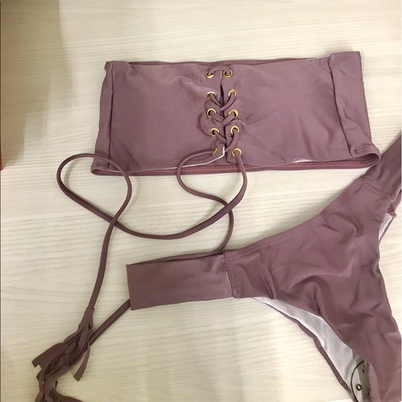 ‘Madelyn’ Purple tie strapless bandeau bikini set - Picture 4 of 6