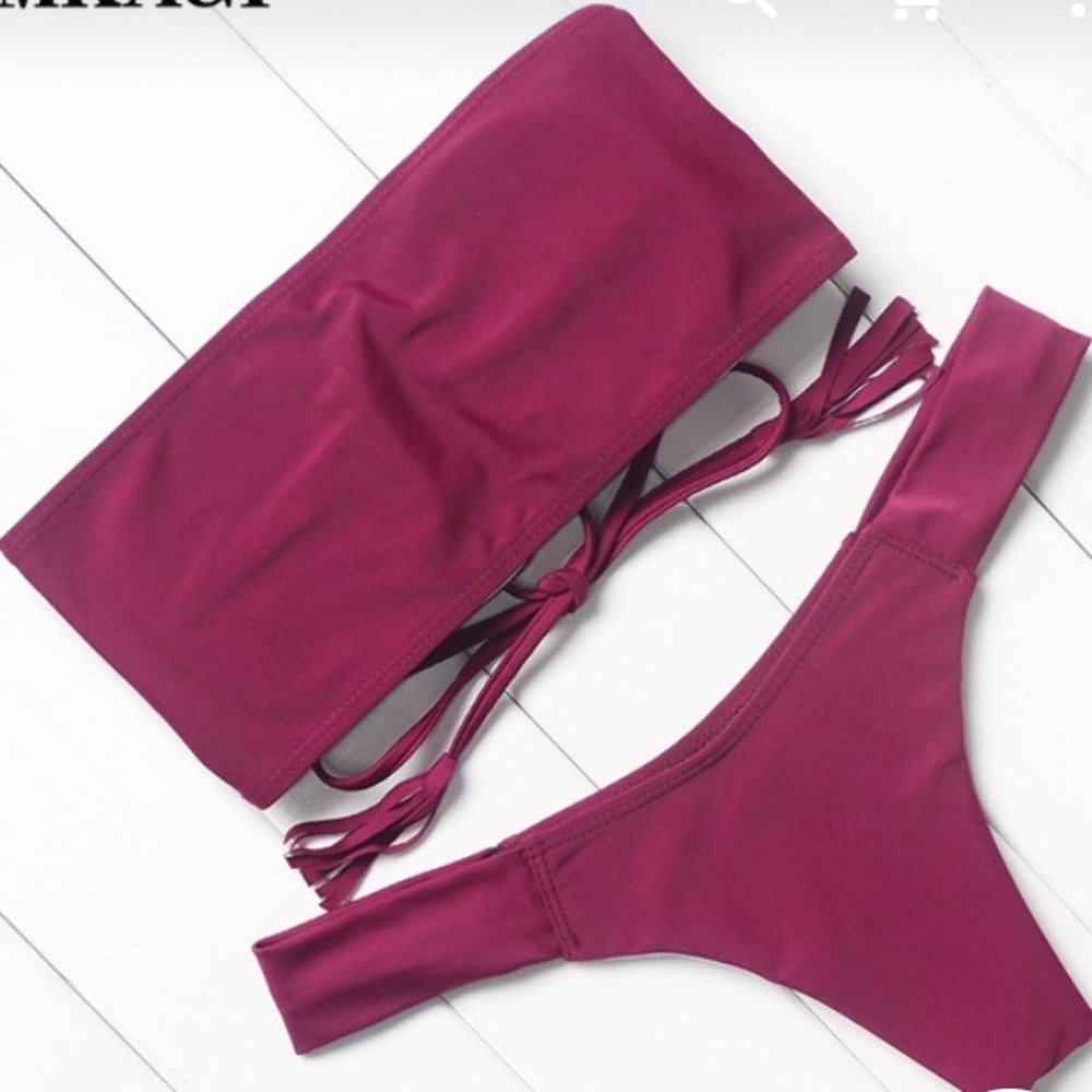 MUST GO  ‘Madelyn’ Light Blue strapless bandeau tie bikini - Picture 3 of 6