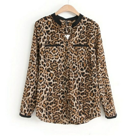 Free People Tops - NWT Leopard Chiffon Blouse