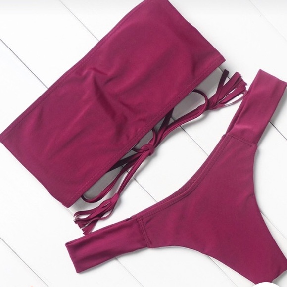MUST GO ‘Madelyn’ Burgundy strapless bandeau tie up bikini - Picture 2 of 5