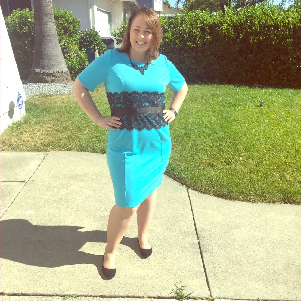 Vintage Blue and Black Lace Dress