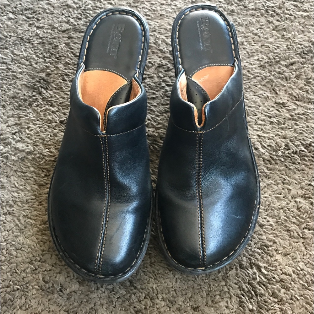Born Black Leather Clogs