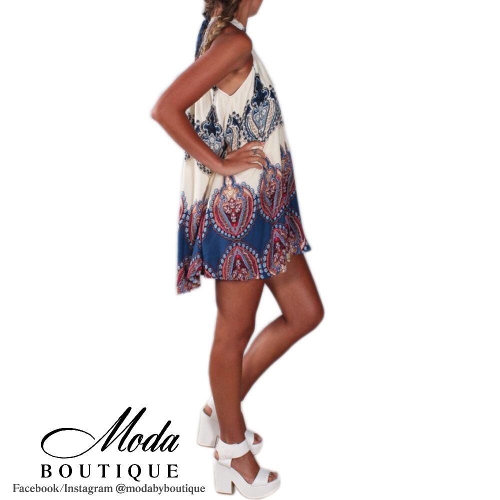 BOHO Print Halter Sleeveless Dress - Picture 2 of 8