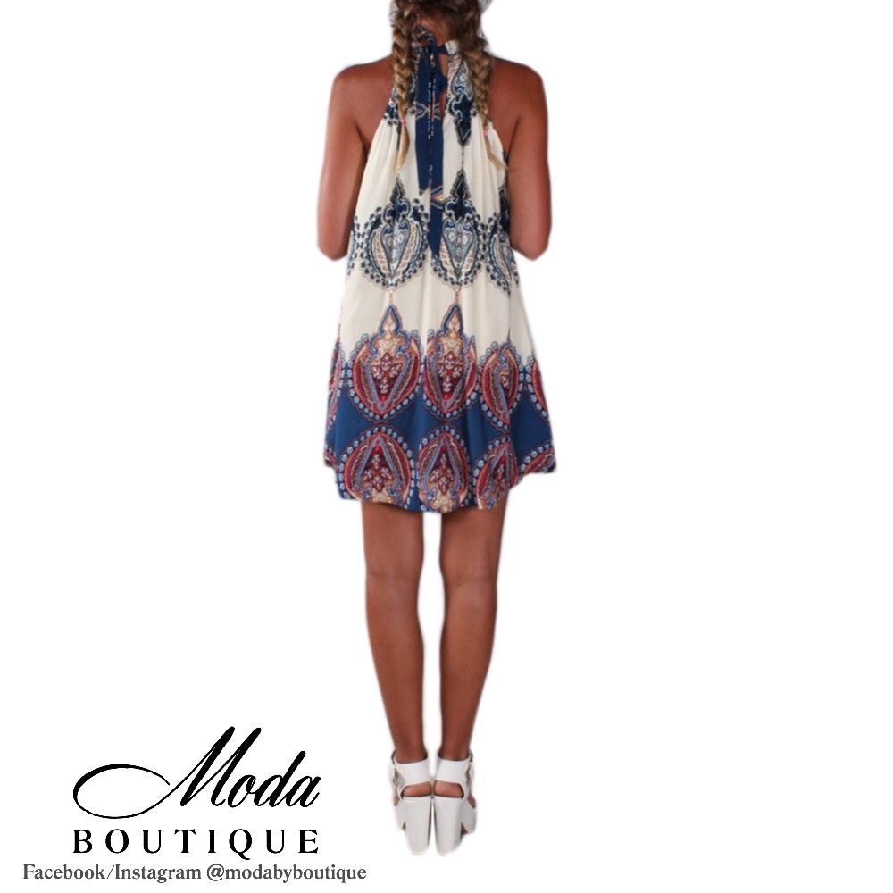 BOHO Print Halter Sleeveless Dress - Picture 3 of 8