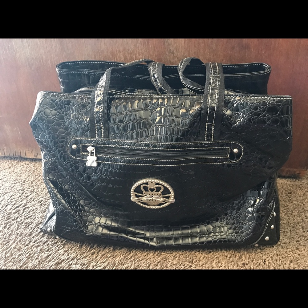 Kathy Van Zeeland Multi-Pocket Patent Leather Tote