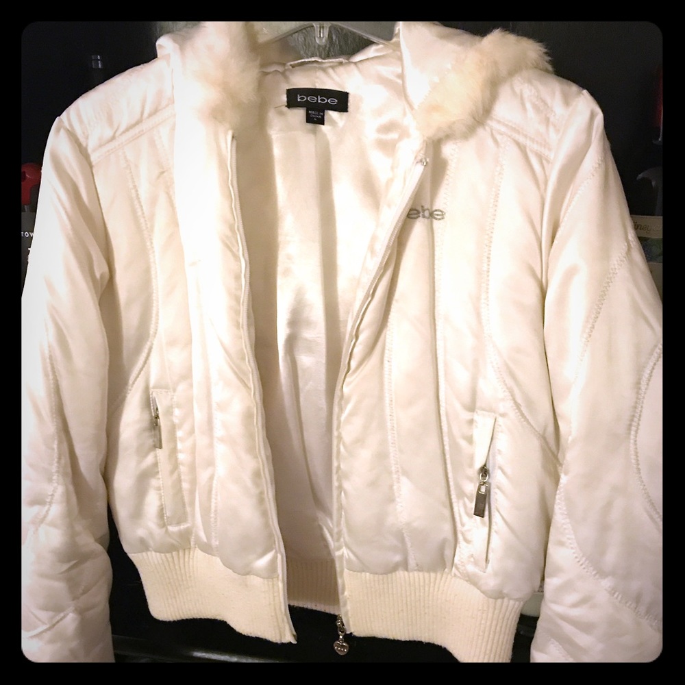 Bebe white puffy down jacket