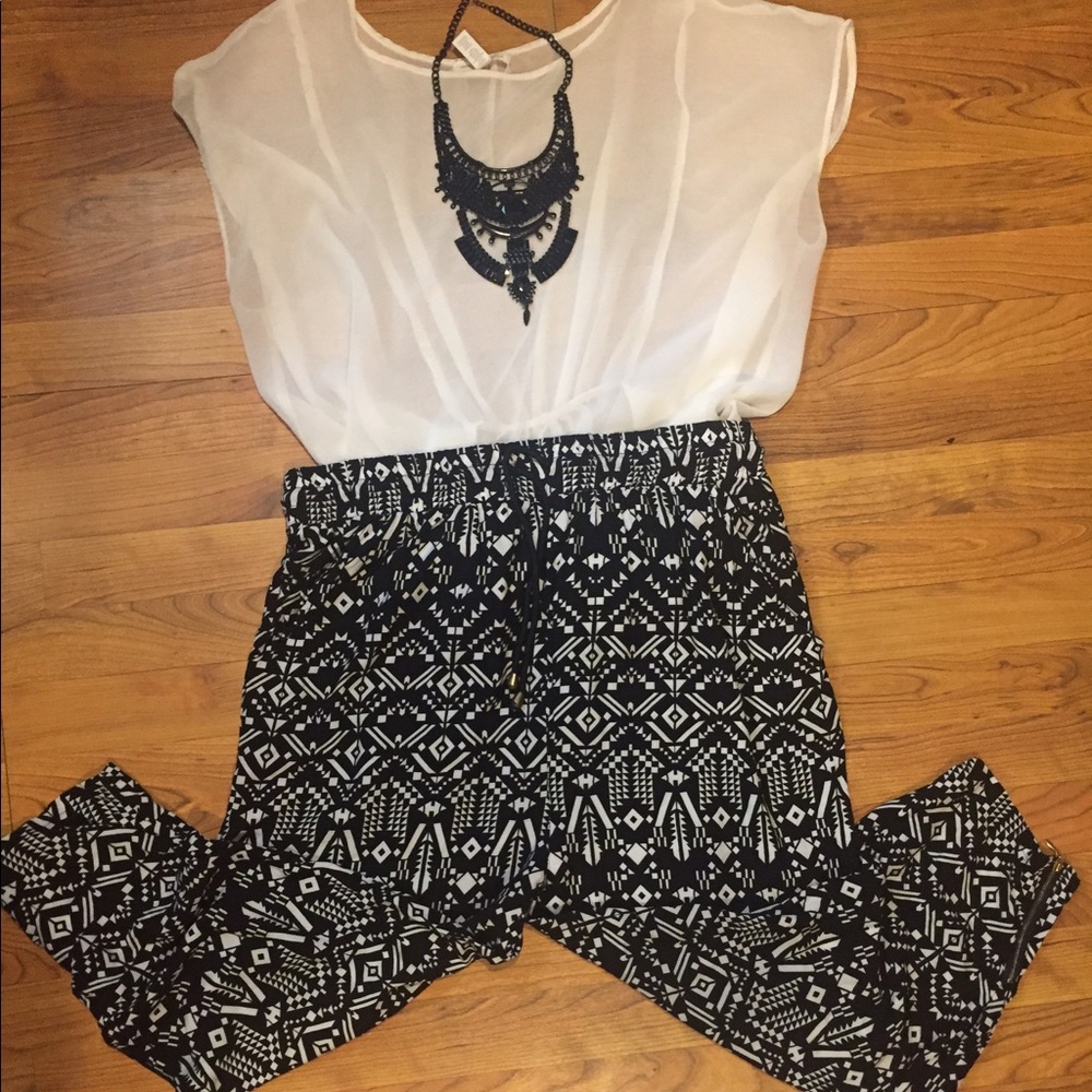 Black and white Aztec drawstring pants