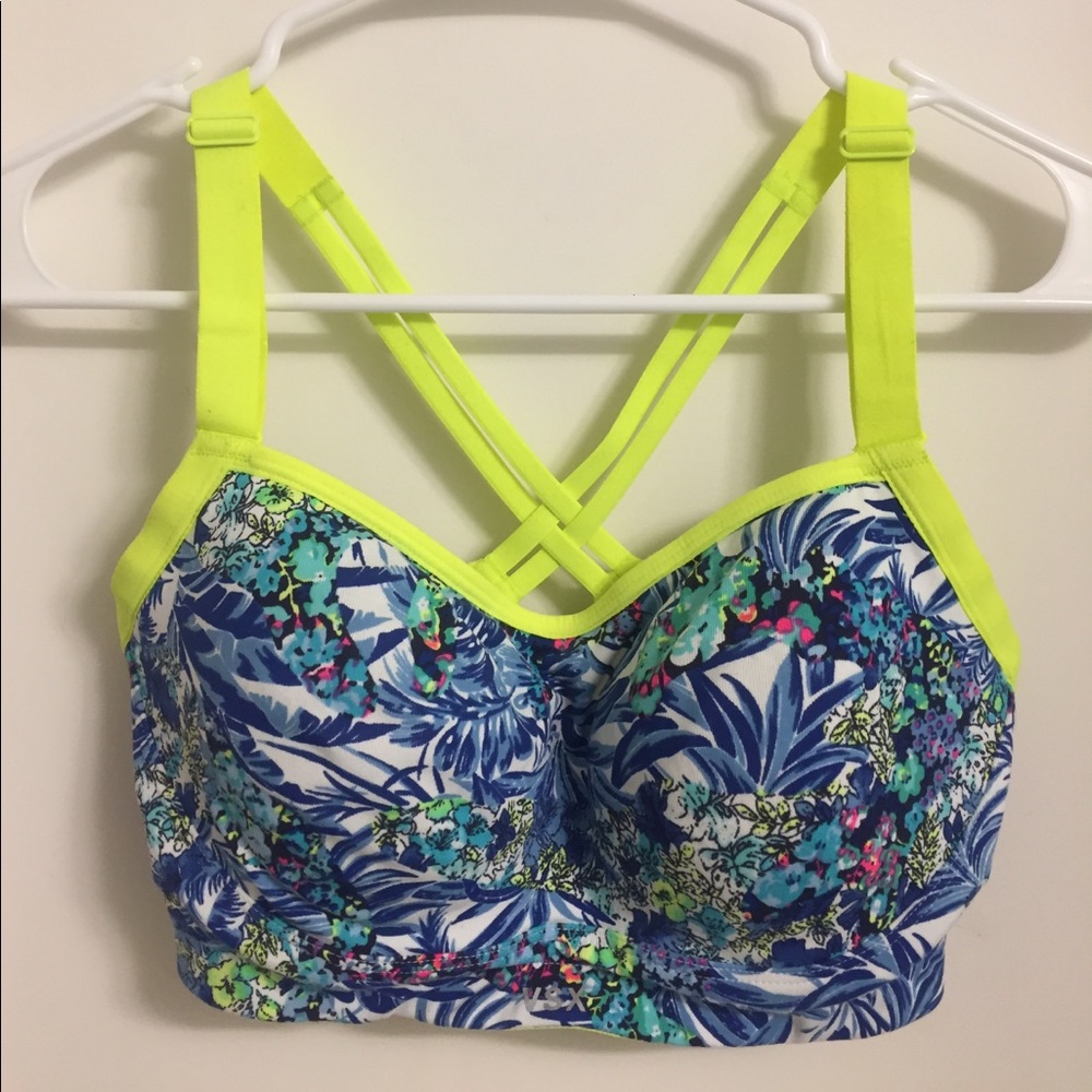 VSX Angel sports bra 32DD neon printed cross back